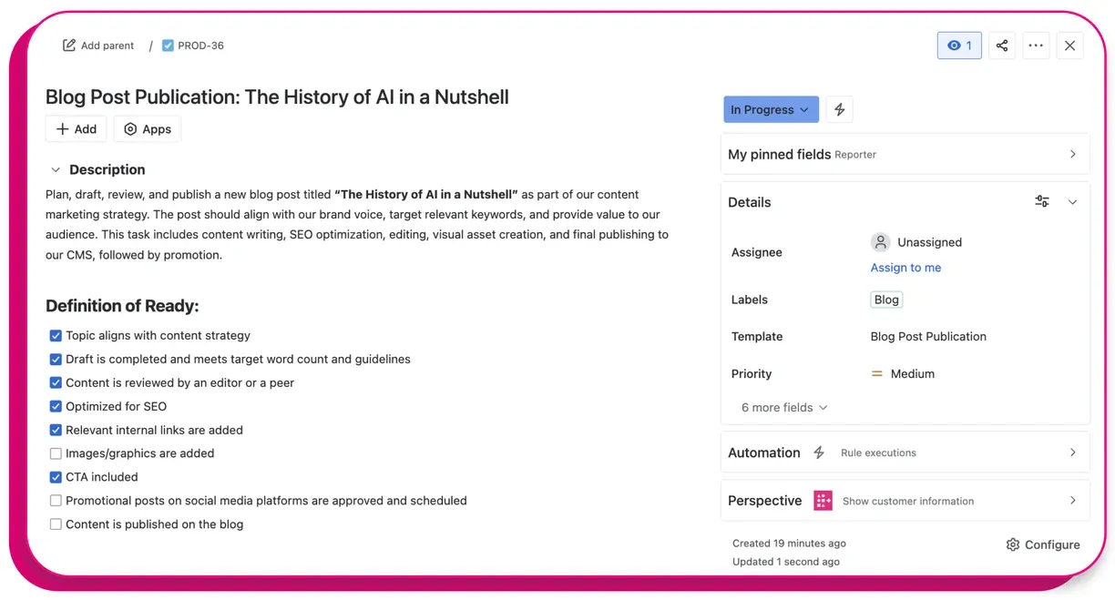 Checklists on Jira Work Item