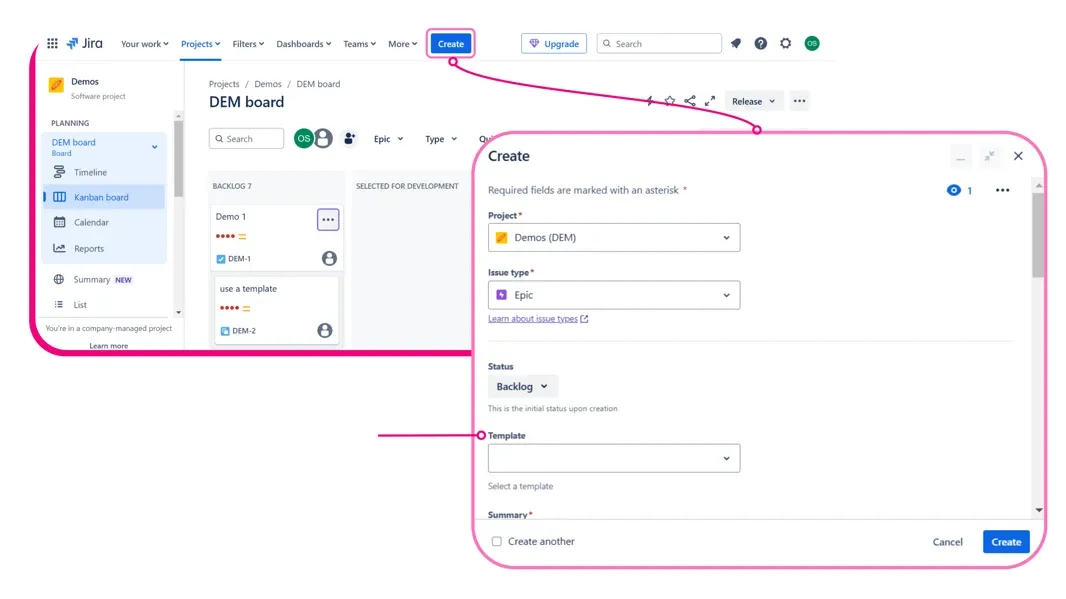 How to Create Issue with Template
