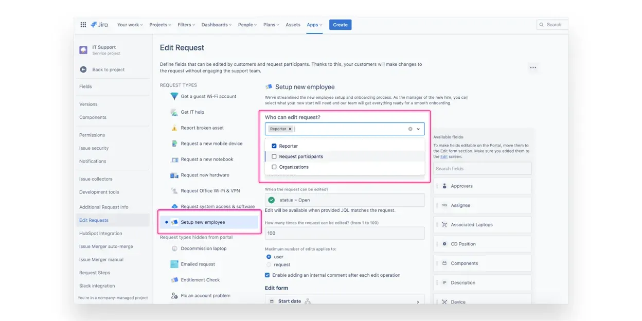 Specyfing Editing Request Rights