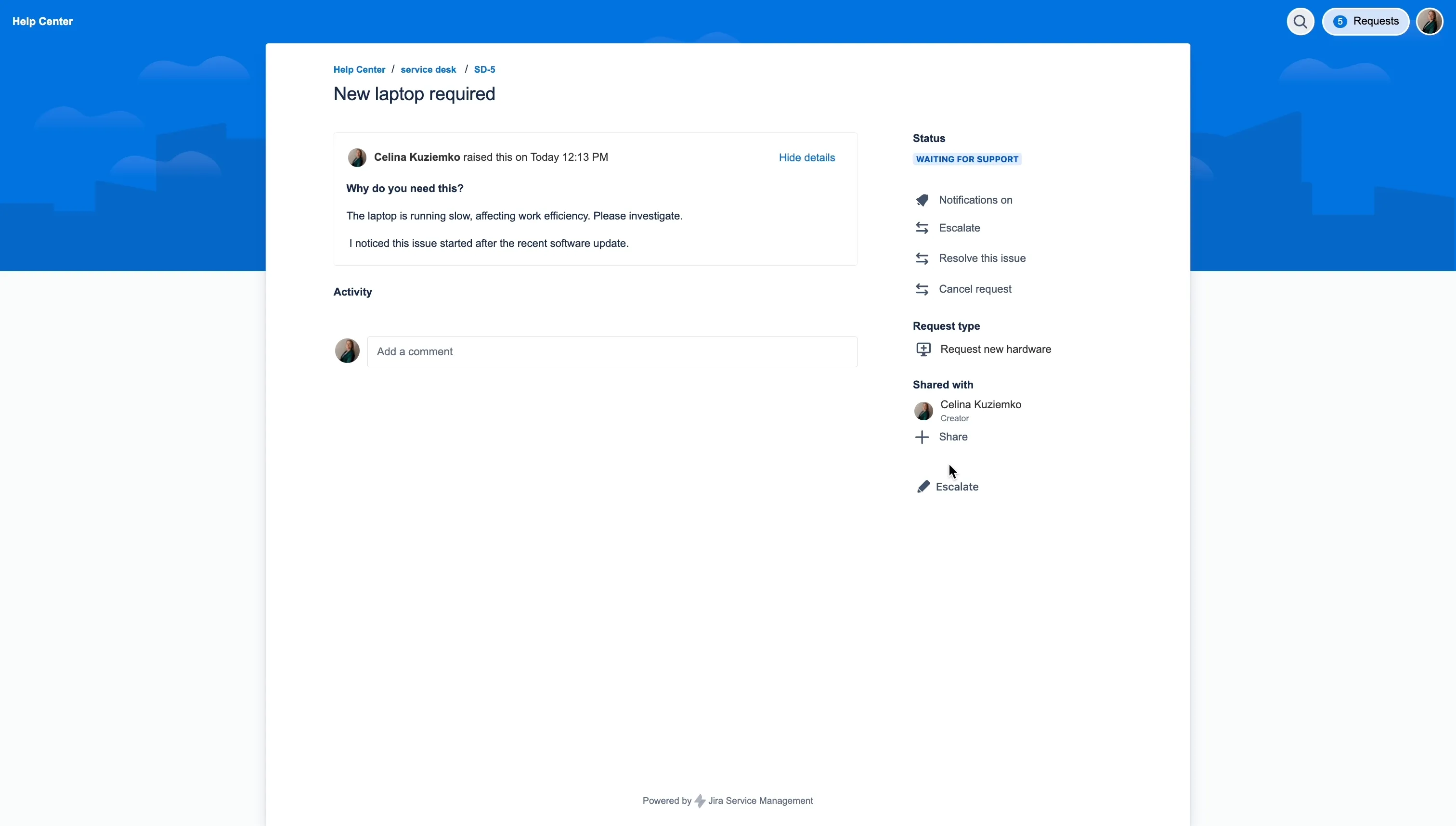 Escalating Ticket with Feature Bundle