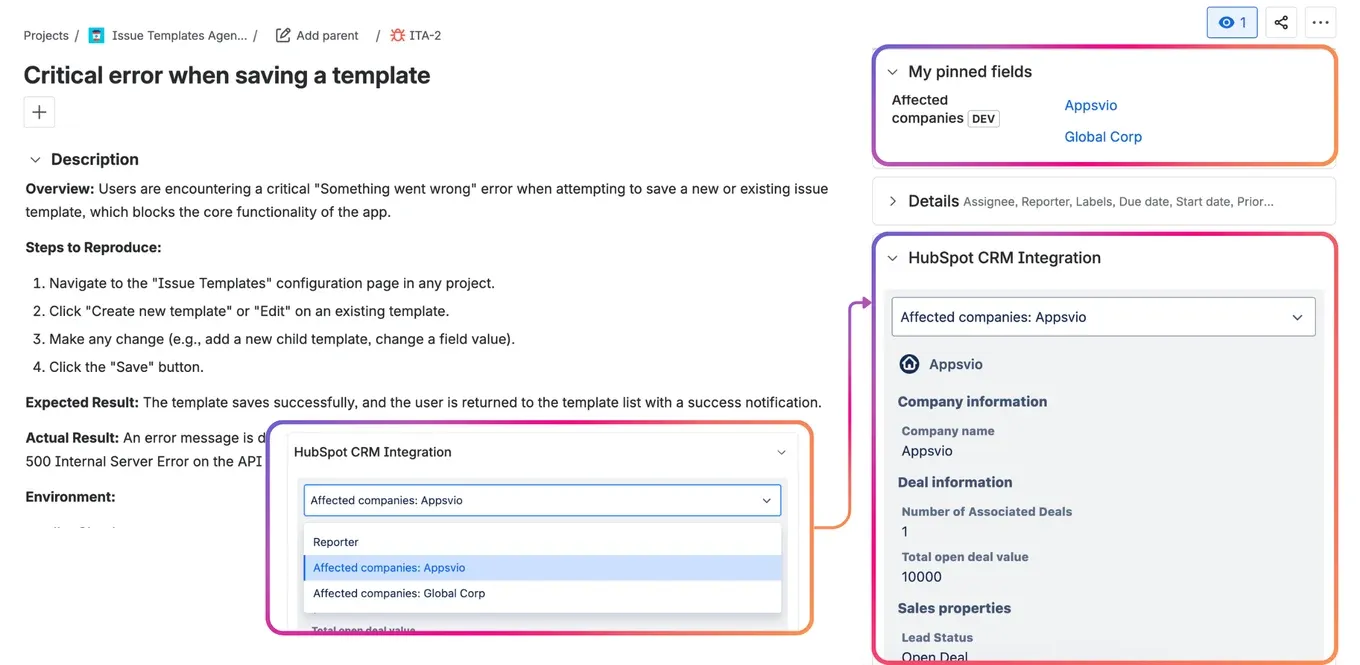 HubSpot-Custom-field-in-Jira-Software-Bug-Work-Item-view