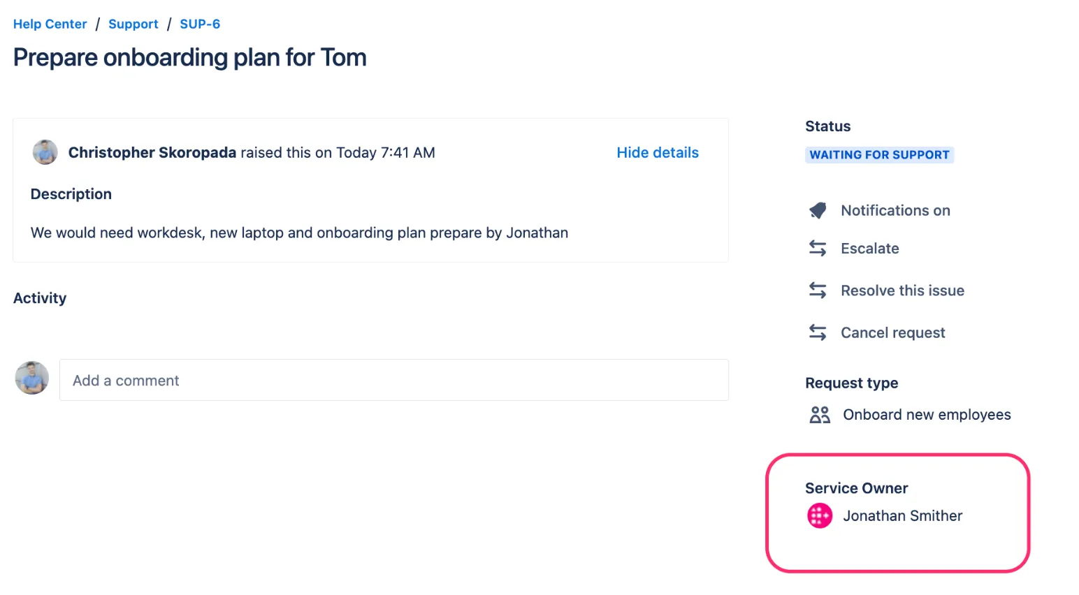 Request with Service Owner