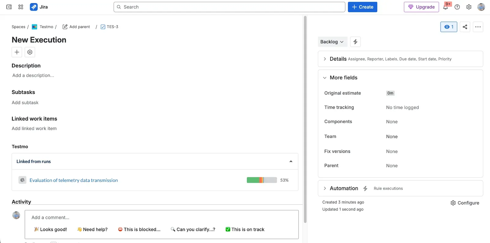 Test Execution view in Testmo