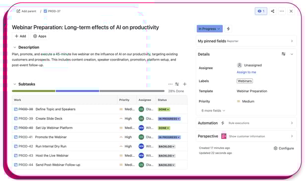 Subtasks on Jira issue