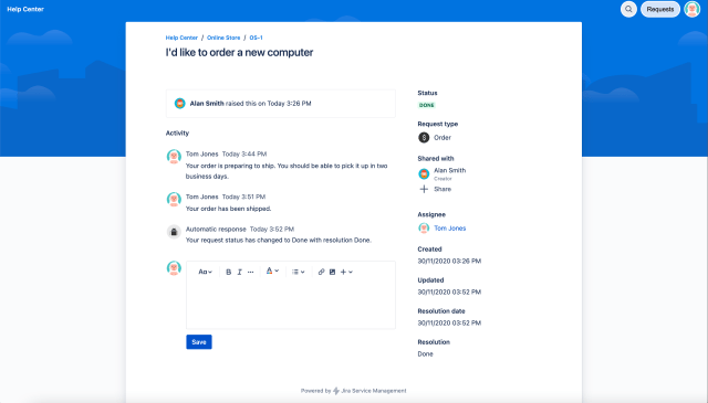 Jira Service Management request with additional information