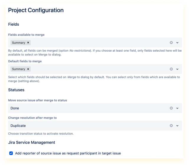 Project configuration of Issue Merger available for project administrators