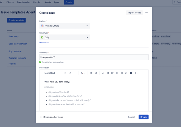 Templates Agent for Jira Friends edition