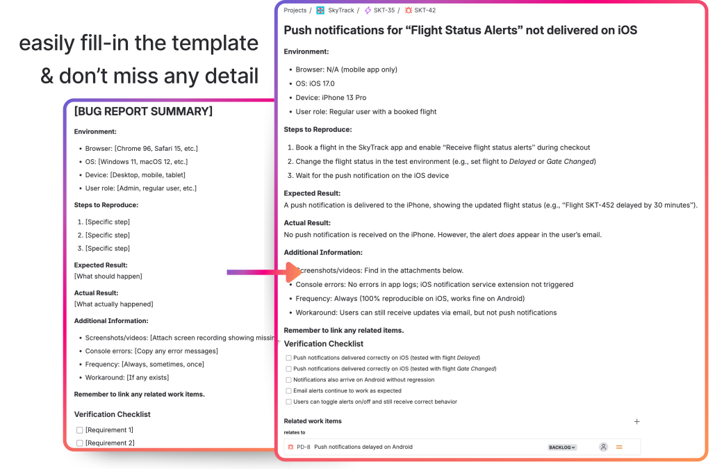 Bug report template applied