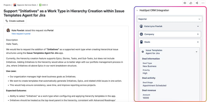 HubSpot Panel - Work Item view
