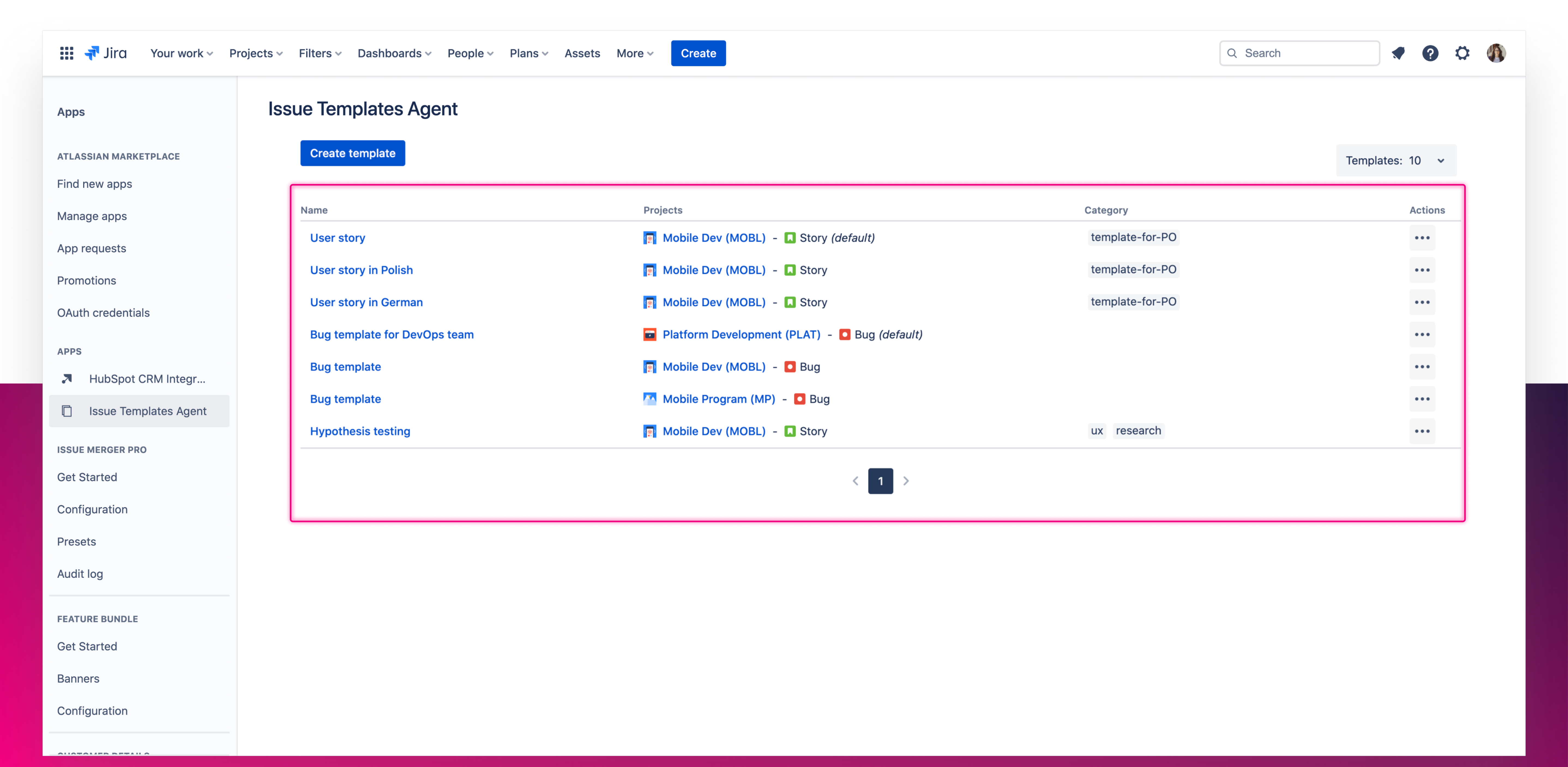 Creating template in Issue Templates Agent for Jira