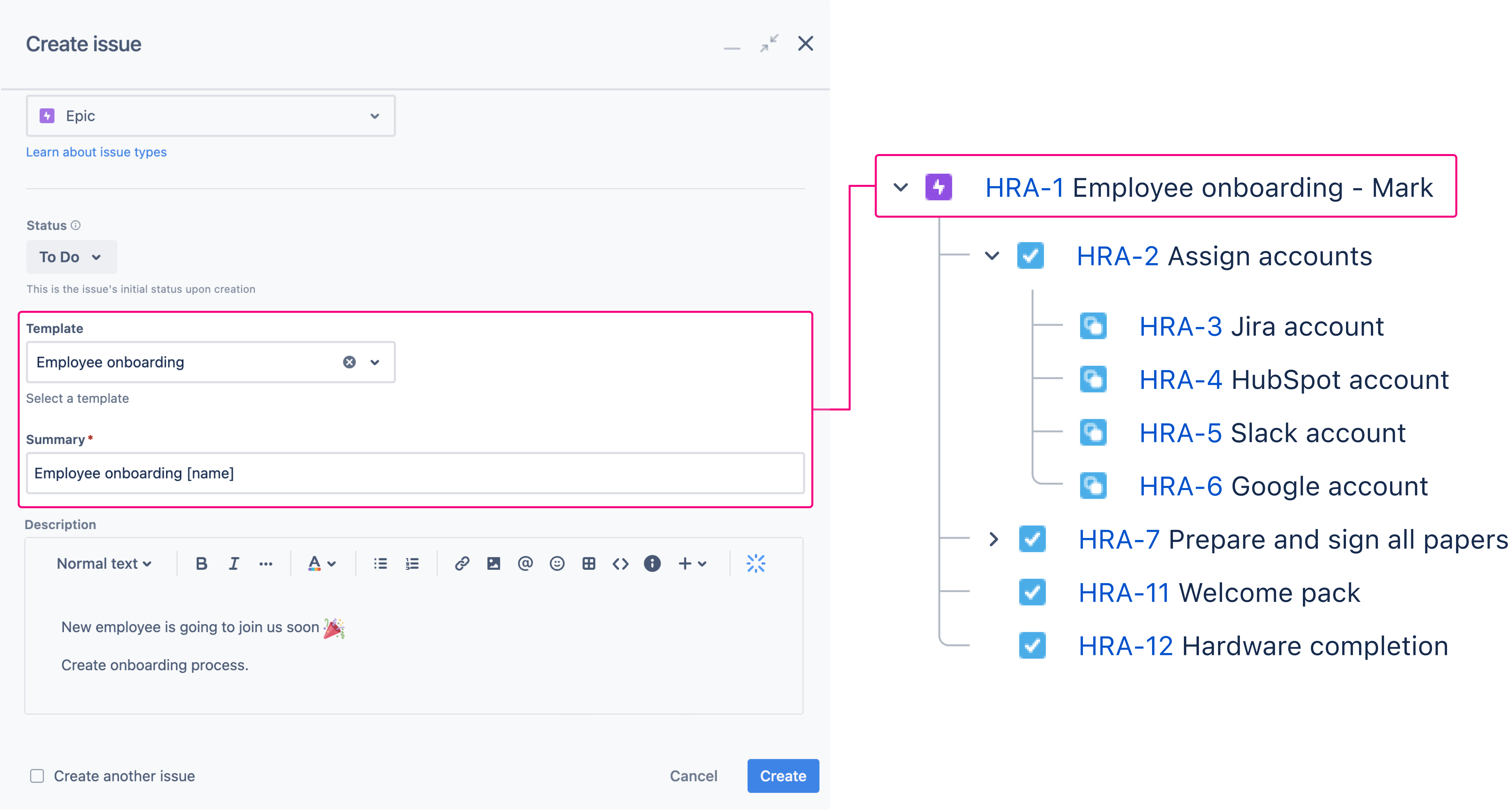 Jira subtask template