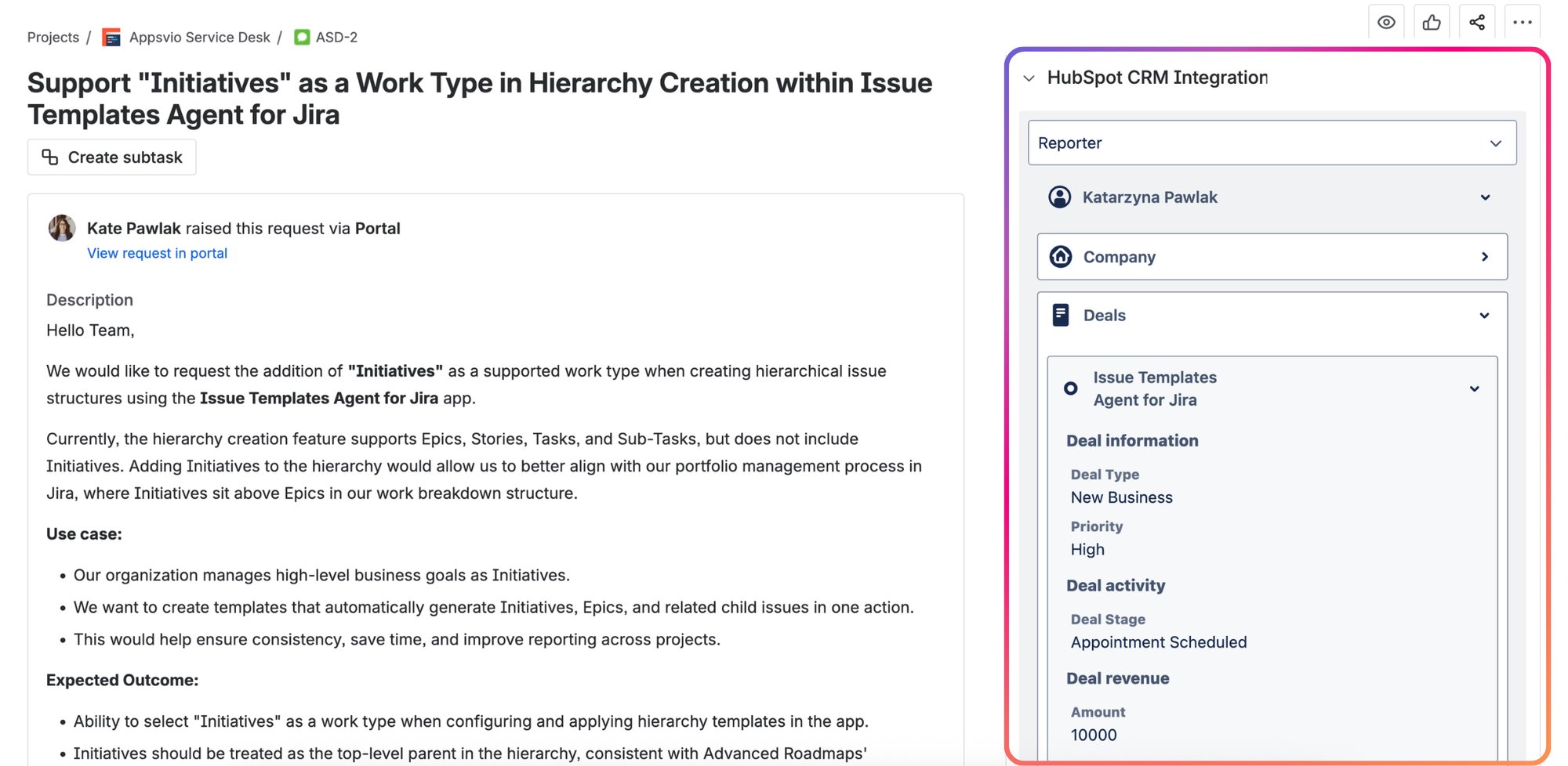 HubSpot Panel - Work Item view HubSpot Panel - Work Item view