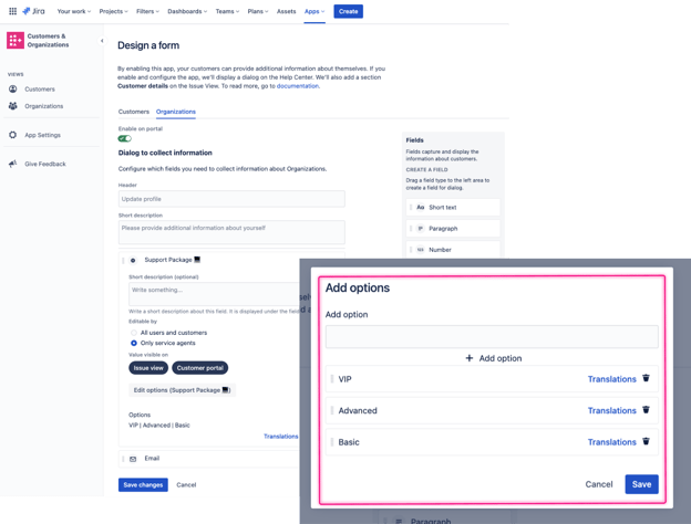 Designing a form in Customer and Organization Management